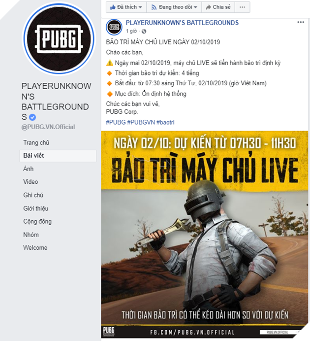 PUBG PC: Chi tiết lịch bảo trì ngày 2.10.2019 2