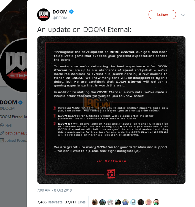 Game bom tấn Doom Eternal dời ngày ra mắt sang năm 2020 2