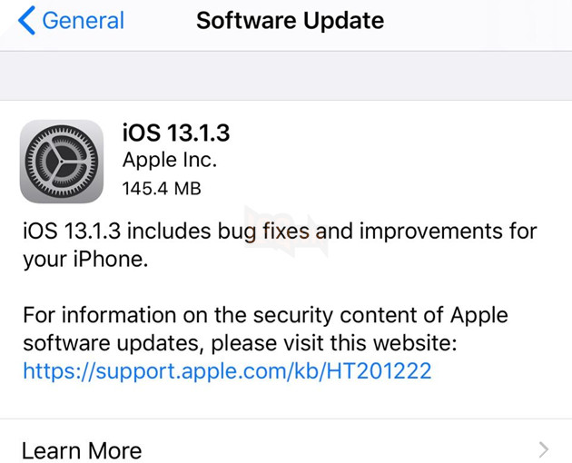 Apple trình làng iOS/ iPadOS 13.1.3: Khắc phục nhiều lỗi từ phiên bản iOS 13.1.2 2