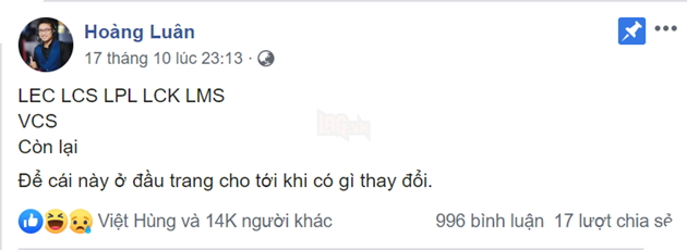 LMHT: BLV Hoàng Luân đăng status đầy ẩn ý, cho rằng VCS vẫn còn kém lắm 3