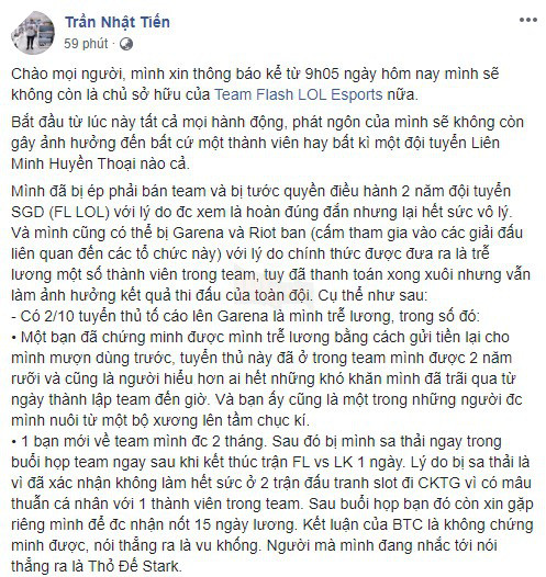 LMHT - Ông chủ SGD cũ tố cáo Stark cố tình phá game tại VCS, BLĐ Team Flash gian dối, quỵt tiền hàng trăm triệu - Ảnh 2.