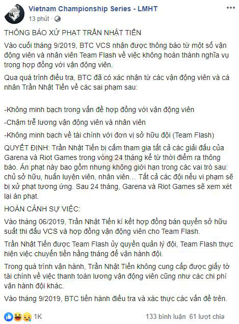 Ban tổ chức VCS chính thức đưa ra án phạt với quản lý cũ Team Flash: Vỡ mộng xây dựng lại Sky Gaming - Ảnh 2.