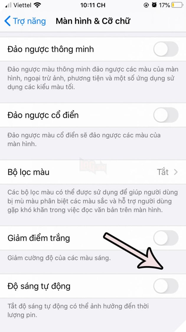 Hướng dẫn: Cách tắt tính năng độ sáng tự động, giúp thiết bị iPhone không bị hao tốn pin 6