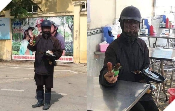 Công an truy tìm ninja đen cầm đầu gà, xúc xích đi xin tiền ở Hà Nội - Ảnh 1.