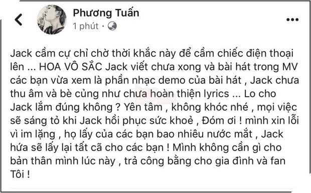 Jack chính thức lên tiếng chuyện đường ai nấy đi với K-ICM: Họ lấy của các bạn bao nhiêu nước mắt, Jack hứa sẽ lấy lại tất cả - Ảnh 1.