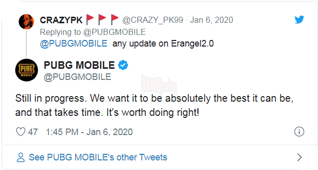 PUBG Mobile: Tencent thông báo Erangel 2.0 sẽ được cập nhật khá trễ 