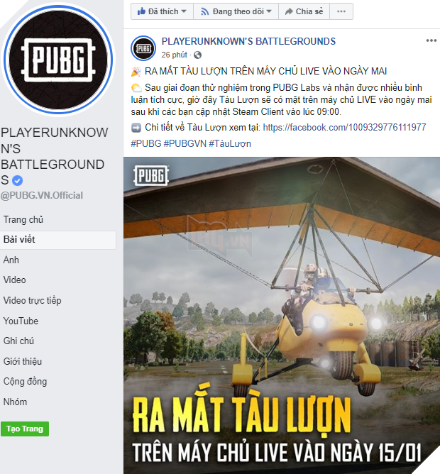 PUBG PC: Tàu lượn sẽ được ra mắt trên Live Server vào ngày mai 15.1.2020