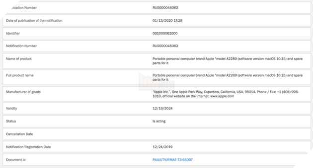 Hình ảnh cùng thông tin về MacBook Pro 13 inch 2020 2