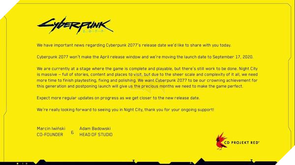 Nối gót Final Fantasy 7 Remake và Marvel's Avengers, Cyberpunk 2077 lỡ hẹn với game thủ