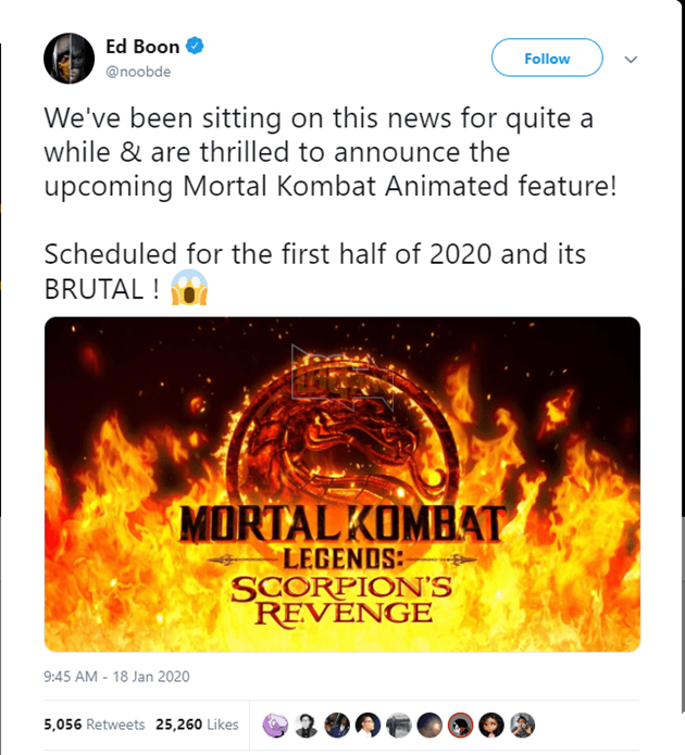 Phim hoạt hình Mortal Kombat sẽ được ra mắt đầu năm 2020