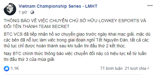 LMHT: Lowkey Esports chính thức đổi tên thành Team Secret ngay giữa thềm VCS Mùa Xuân 2020