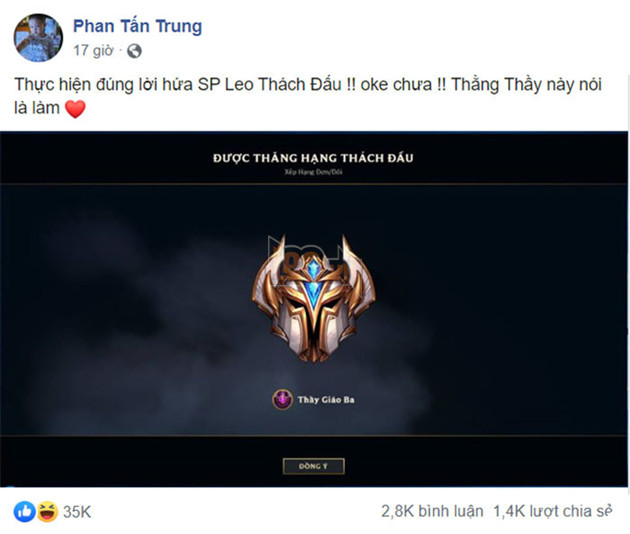 LMHT: Thầy Ba khoe lên được Thách Đấu bằng SP, cộng đồng game thủ không ngớt lời ngợi khen....Petland, Celed, Sena
