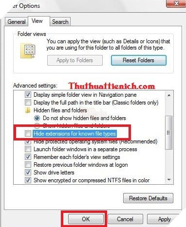 Cách làm hiện và sửa đuôi file trên windows 7