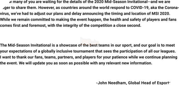 Chính thức: Giải đấu MSI - Mid-Season Invitational 2020 bị lùi lịch khởi tranh - Ảnh 1.