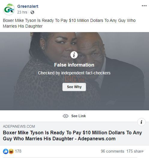 Thông tin huyền thoại quyền anh Mike Tyson treo thưởng 10 triệu USD để gả chồng cho con gái là sai sự thật