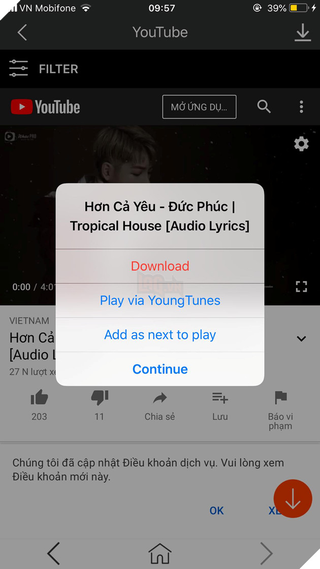 Ứng dụng YoungTunes - nghe nhạc YouTube trên iPhone khi tắt màn hình 3