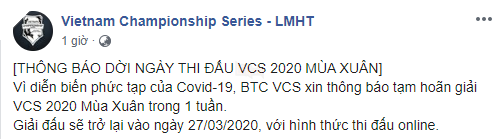 Chính thức: VCS Mùa Xuân 2020 tạm hoãn 1 tuần, chuyển sang hình thức thi đấu Online từ cuối tháng 3 - Ảnh 1.