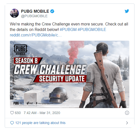 Crew Challenge của PUBG Mobile đang được cập nhật bảo mật