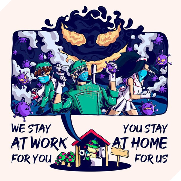 Trầm trồ vì ý tưởng đầy thú vị và sáng tạo của cộng đồng LMHT Việt qua loạt tranh cổ động phòng chống Covid-19 - Ảnh 3.