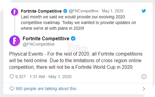 Epic huỷ bỏ giải đấu World Cup Fortnite 2020 do đại dịch Covid-19 2