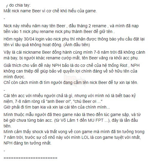 Chủ tài khoản LMHT khủng nhất Việt Nam tuyên bố nghỉ game, lý do chỉ vì cái tên ingame 4