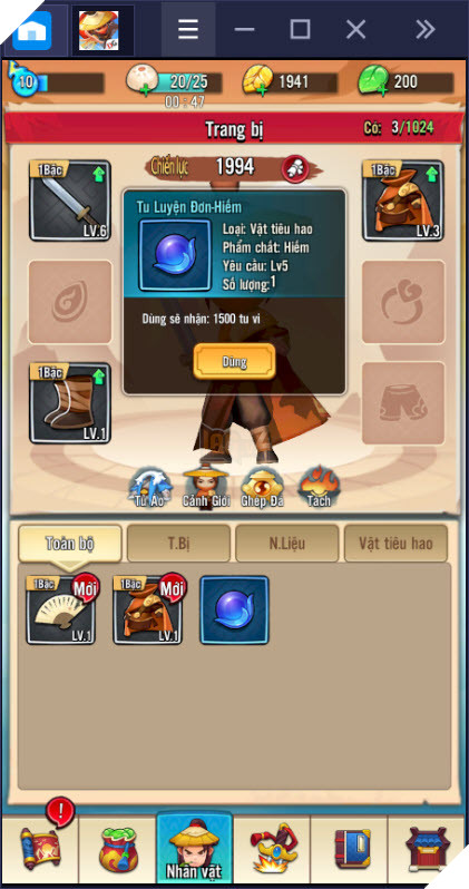 Hướng dẫn nâng cấp trang bị khi chơi Đại Hiệp Piu Piu Piu