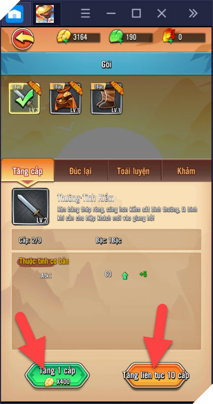 Hướng dẫn nâng cấp trang bị khi chơi Đại Hiệp Piu Piu Piu