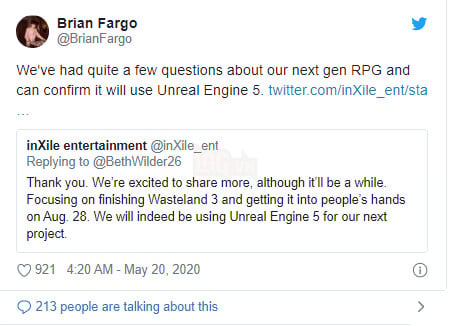 Tựa game nhập vai của inXile sẽ chạy công nghệ Unreal Engine 5 trên Xbox Series X