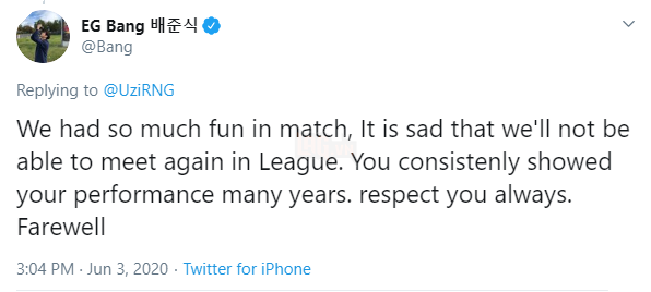 Bang gửi lời tạm biệt tới Uzi: Thật buồn khi chúng ta không còn được tái ngộ trong các giải đấu nữa - Ảnh 2.