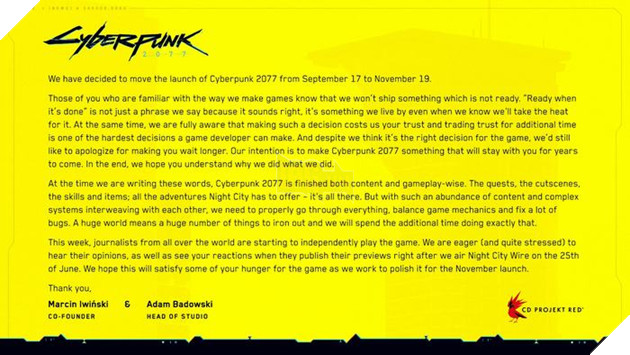 Cyberpunk 2077 chính thức lùi thêm 2 tháng để đánh bóng thế giới mở trong game