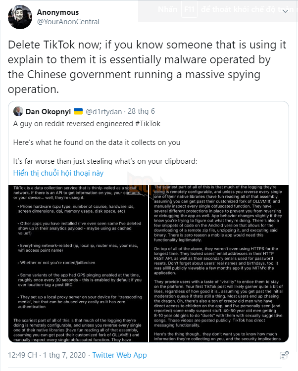 Nhóm Hacker lừng danh Anonymous đưa ra cảnh báo đặc biệt nghiêm trọng và nguy hiểm về ứng dụng TikTok - Ảnh 2.