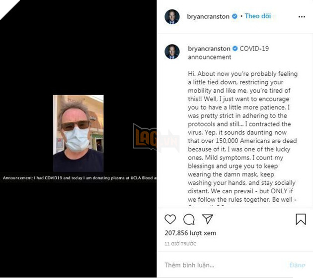  HOT Ngôi sao Bryan Cranston của Breaking Bad dương tính với virus COVID-19