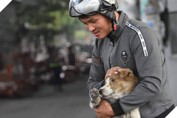 Anh công nhân cứu chú chó bị xích vùng vẫy tuyệt vọng trong đám cháy - Ảnh 1.