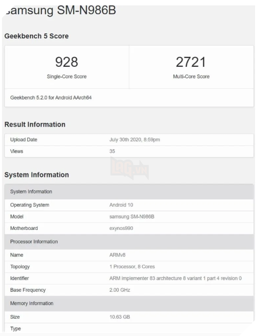 Điểm chuẩn Galaxy Note 20 Ultra với Exynos 990 cho thấy không có cải tiến lớn về hiệu năng  2