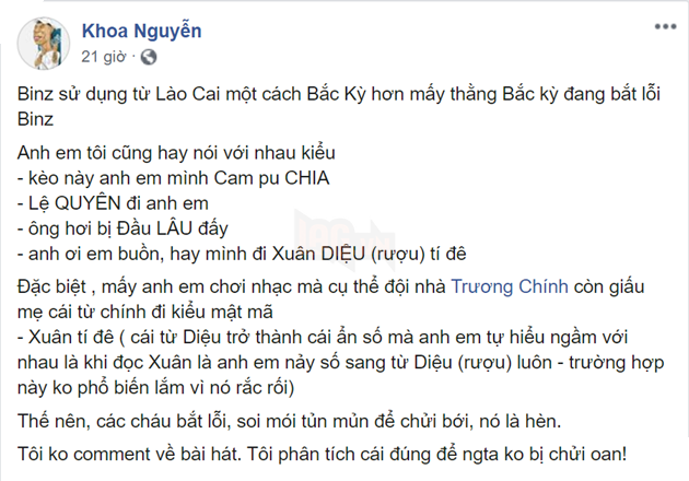 KraziNoyze giải thích về cách dùng từ "Lào Cai" của Binz