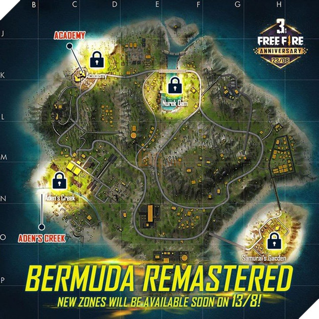 Free Fire: Bermuda Remastered sắp được phát hành; Bốn địa điểm mới đã được xác nhận