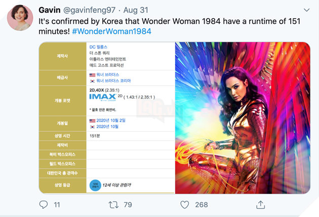 Hé lộ thời lượng của Wonder Woman 1984
