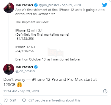 Rò rỉ: iPhone 12 có dung lượng cơ bản 64GB và iPhone 12 Pro là 128GB 2