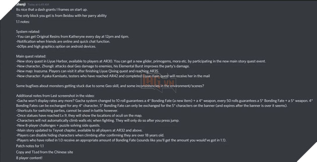 Genshin Impact hé lộ bản cập nhật 1.1 kế tiếp, mở thêm cốt truyện Cấp 35 và Chế độ 8 người 4