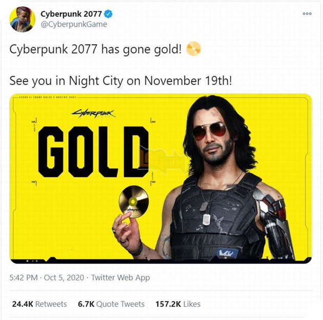 Cyberpunk 2077 đã chính thức hoàn thành, sẵn sàng để ra mắt vào tháng 11