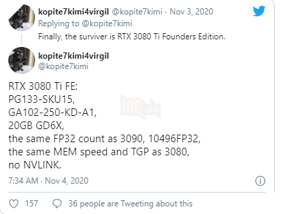 NVIDIA GeForce RTX 3080 Ti có 10.496 Lõi CUDA, Bộ nhớ 20 GB GDDR6X, Đối đầu với RX 6800 XT của AMD 2