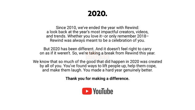 Youtube chính thức thông báo hủy bỏ Youtube Rewind 2020 với lý do chính đáng 2