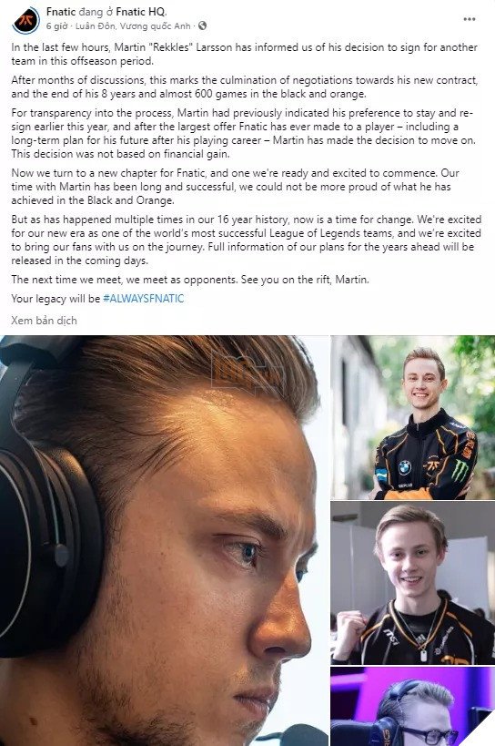 LMHT: Linh hồn của Fnatic chính thức rời khỏi đội tuyển, bến đỗ mới nhất sẽ là G2 Esports?
