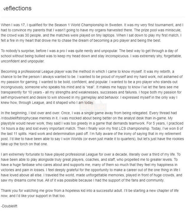 LMHT: Thánh gáy Doublelift chính thức tuyên bố giải nghệ, LCS lại mất đi một huyền thoại 2