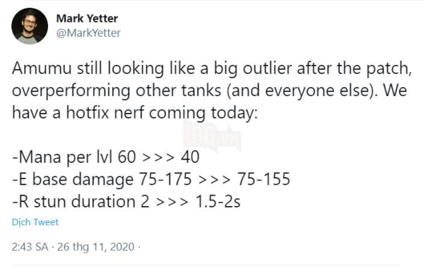 LMHT: Amumu vẫn còn quá mạnh ở bản 10.24 và một bản hotfix đã được cập nhật để nerf ngay vị tướng này 2