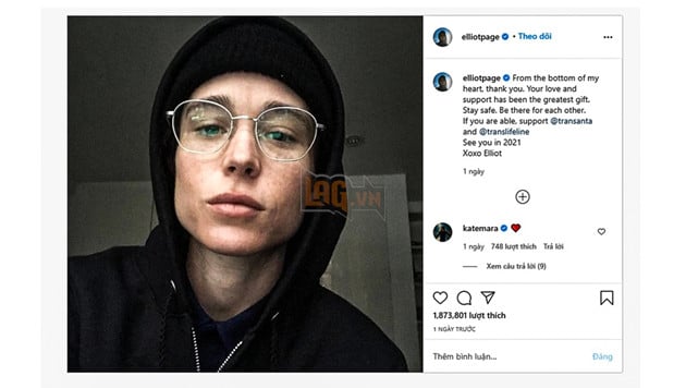 Elliot Page lần đầu xuất hiện với ngoại hình khác lạ trên MXH sau khi chuyển giới