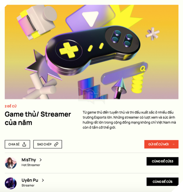 Uyên Pu và Misthy chính thức góp mặt trong hạng mục Game thủ/Streamer tại WeChoice Award 2020