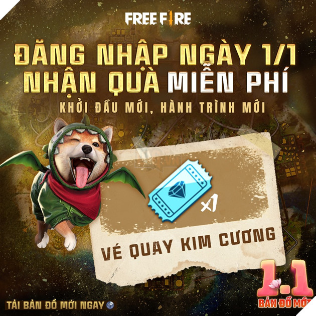 Đăng nhập Free Fire vào 1/1/2021 để nhận phiếu kim cương miễn phí