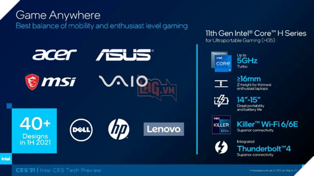 CES 2021 - Intel ra mắt Tiger Lake H TGL-H CPU laptop nhanh nhất trên quy trình 10nm SuperFin 5