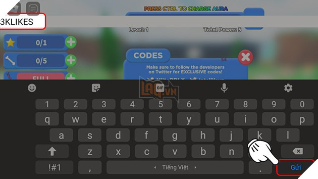 Nhập code và nhấn Gửi